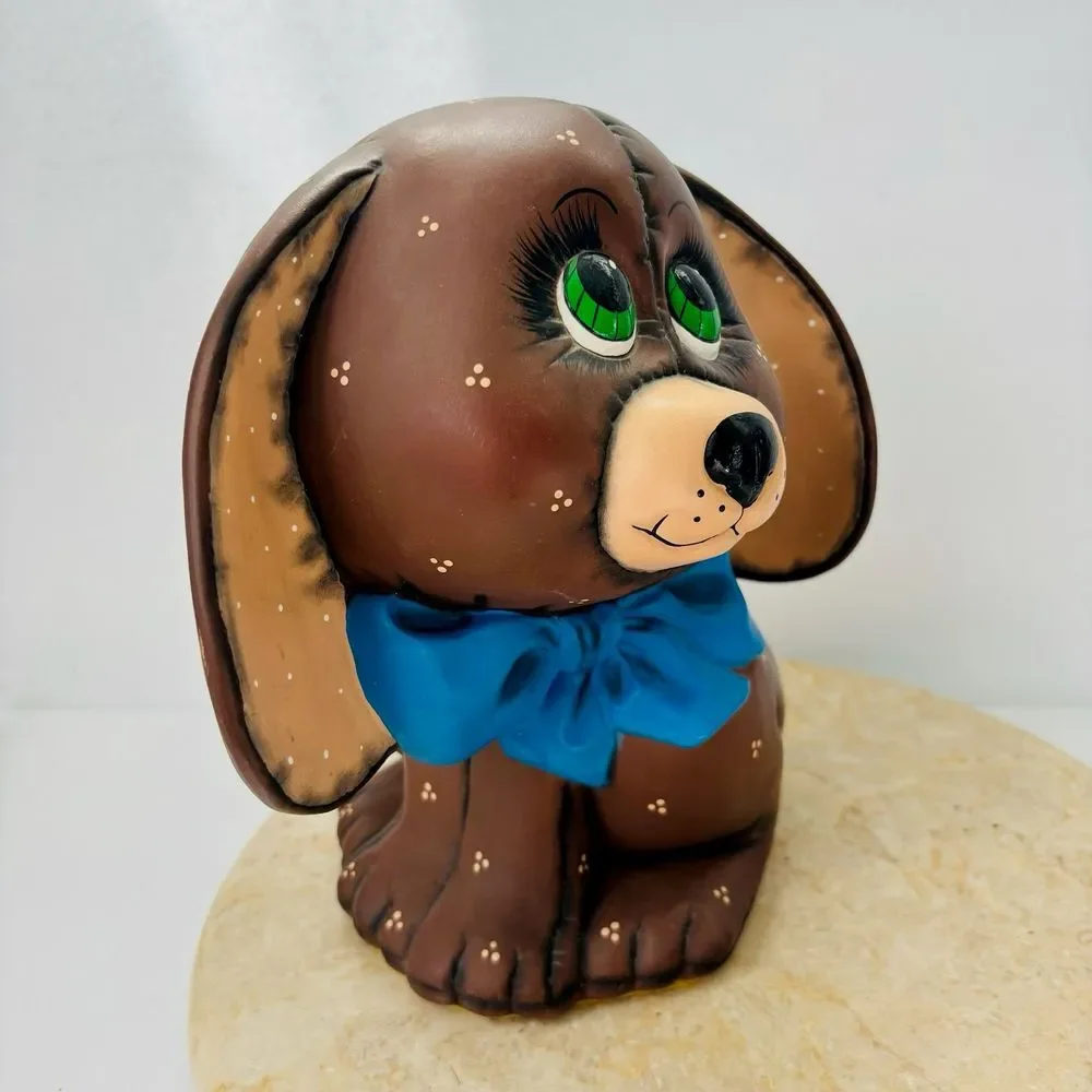 Vintage 1980s Hand Painted Kimple Mold‎ Dog Piggy Bank Puppy VTG